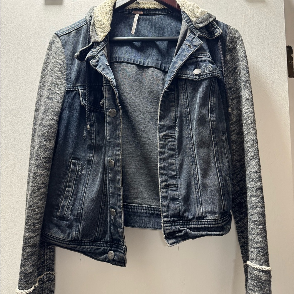 Free People Blue and Gray Hybrid Jean Jacket